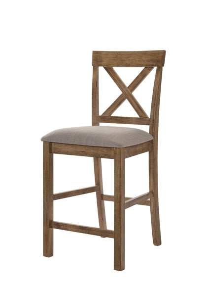 Set of Two 26" Tan and Oak Fabric Linen and Solid Wood Counter Height Bar Chairs