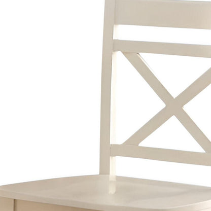 Set of Two 24" Cream Wood Counter Height Bar Chairs