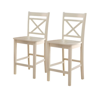 Set of Two 24" Cream Wood Counter Height Bar Chairs