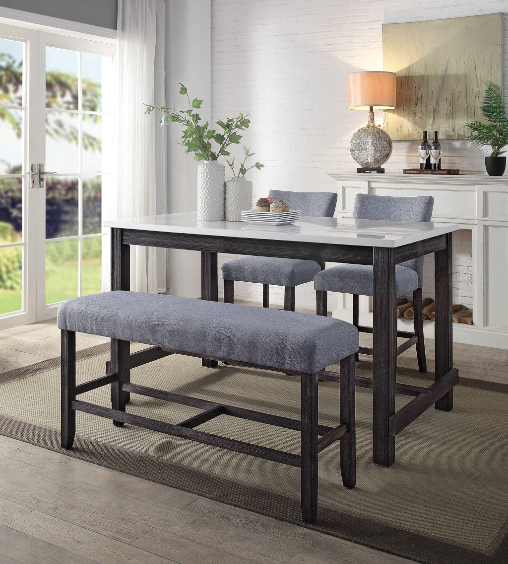 Set of Two 25" Gray and Espresso Fabric and Solid Wood Counter Height Bar Chairs