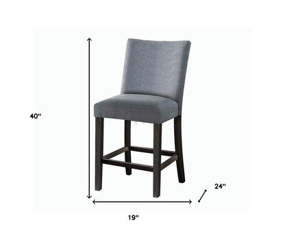 Set of Two 25" Gray and Espresso Fabric and Solid Wood Counter Height Bar Chairs