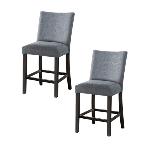 Set of Two 25" Gray and Espresso Fabric and Solid Wood Counter Height Bar Chairs