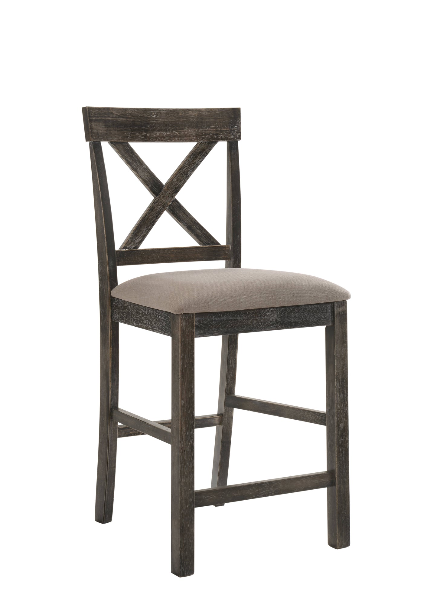 Set of Two 26" Tan and Gray Solid Wood and Linen Counter Height Bar Chairs