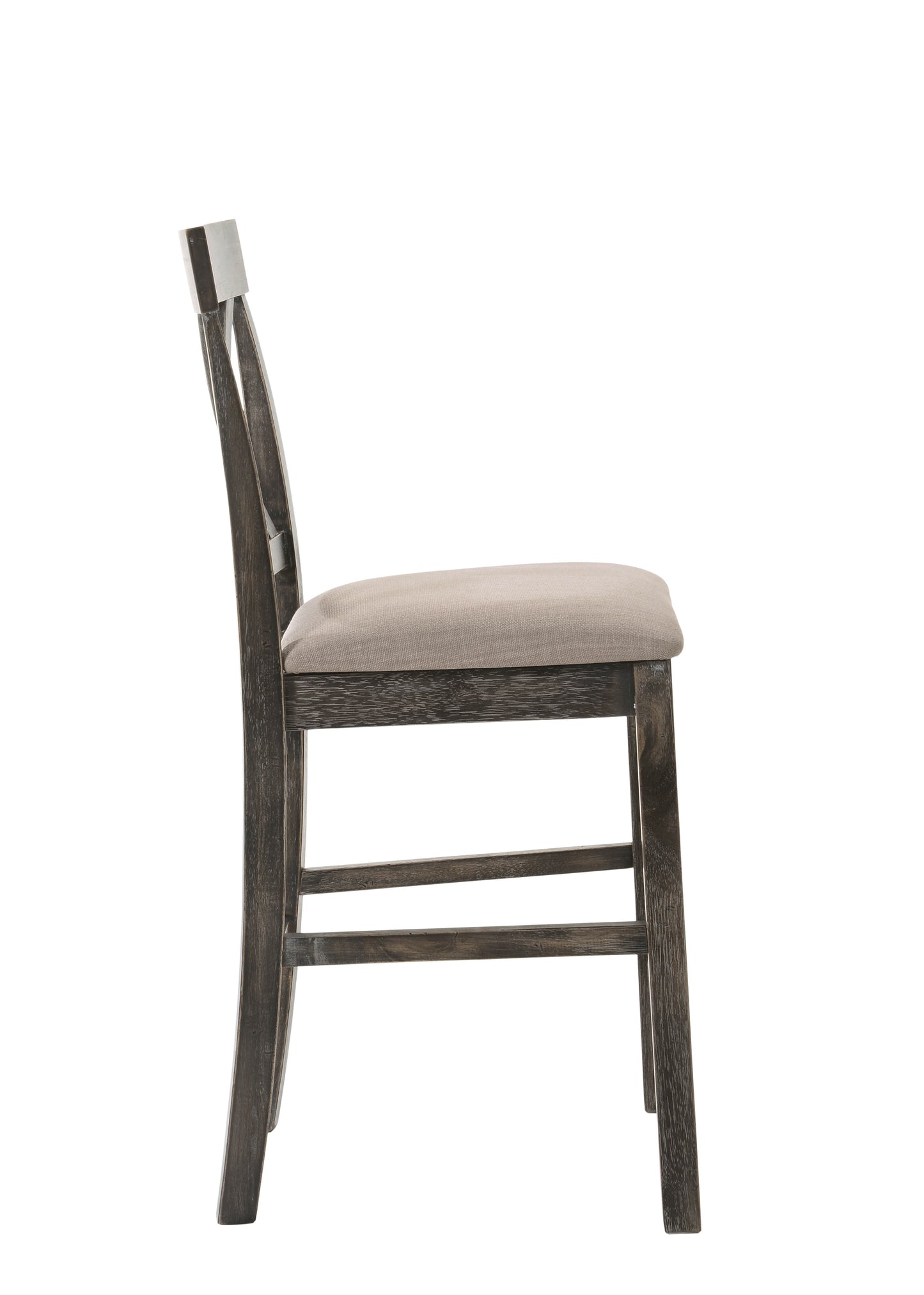 Set of Two 26" Tan and Gray Solid Wood and Linen Counter Height Bar Chairs