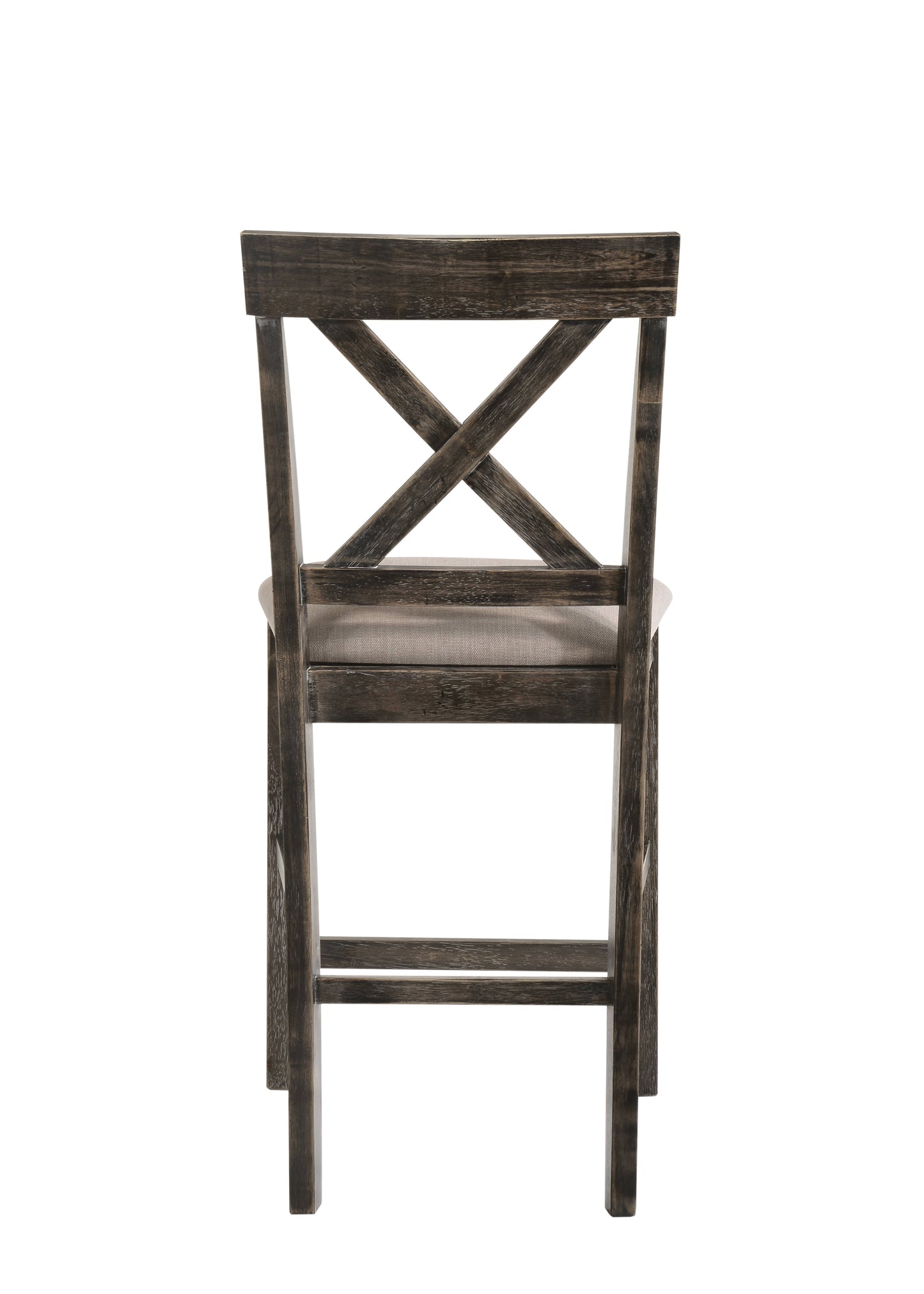 Set of Two 26" Tan and Gray Solid Wood and Linen Counter Height Bar Chairs