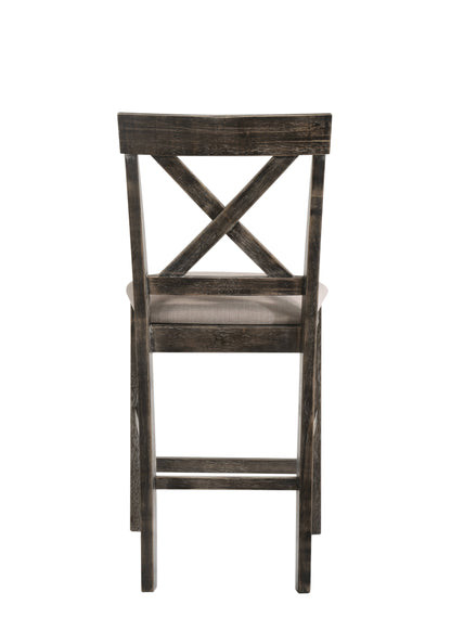 Set of Two 26" Tan and Gray Solid Wood and Linen Counter Height Bar Chairs