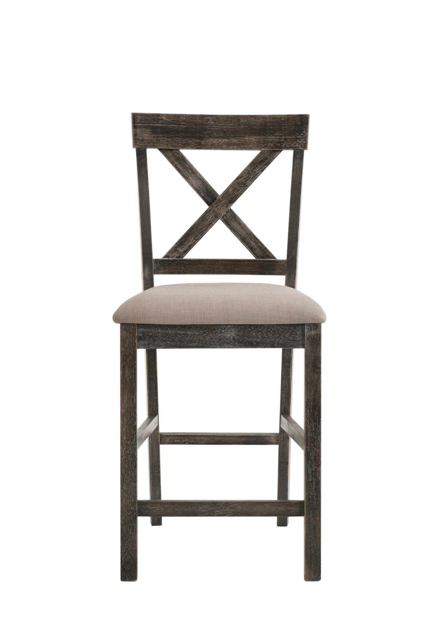 Set of Two 26" Tan and Gray Solid Wood and Linen Counter Height Bar Chairs