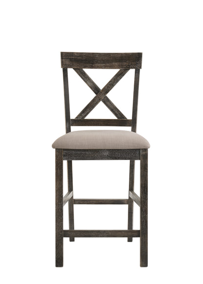 Set of Two 26" Tan and Gray Solid Wood and Linen Counter Height Bar Chairs