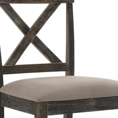 Set of Two 26" Tan and Gray Solid Wood and Linen Counter Height Bar Chairs