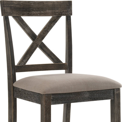 Set of Two 26" Tan and Gray Solid Wood and Linen Counter Height Bar Chairs