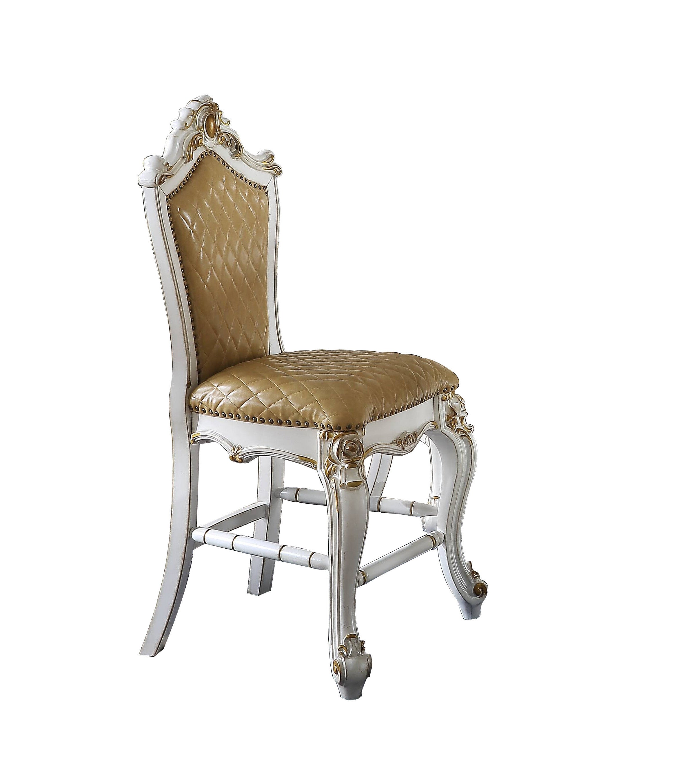 Set of Two 24" Brown and Pearl Faux Leather and Solid Wood Counter Height Bar Chairs