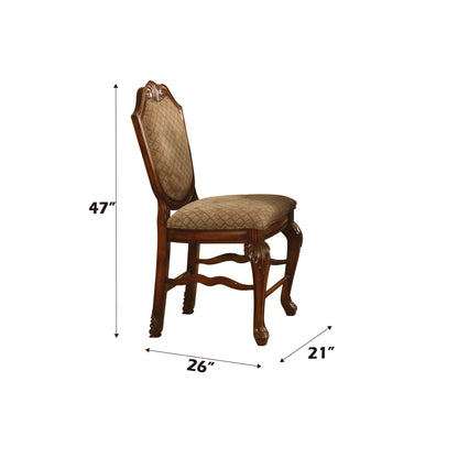 Set of Two 24" Beige and Brown Fabric and Solid Wood Counter Height Bar Chairs