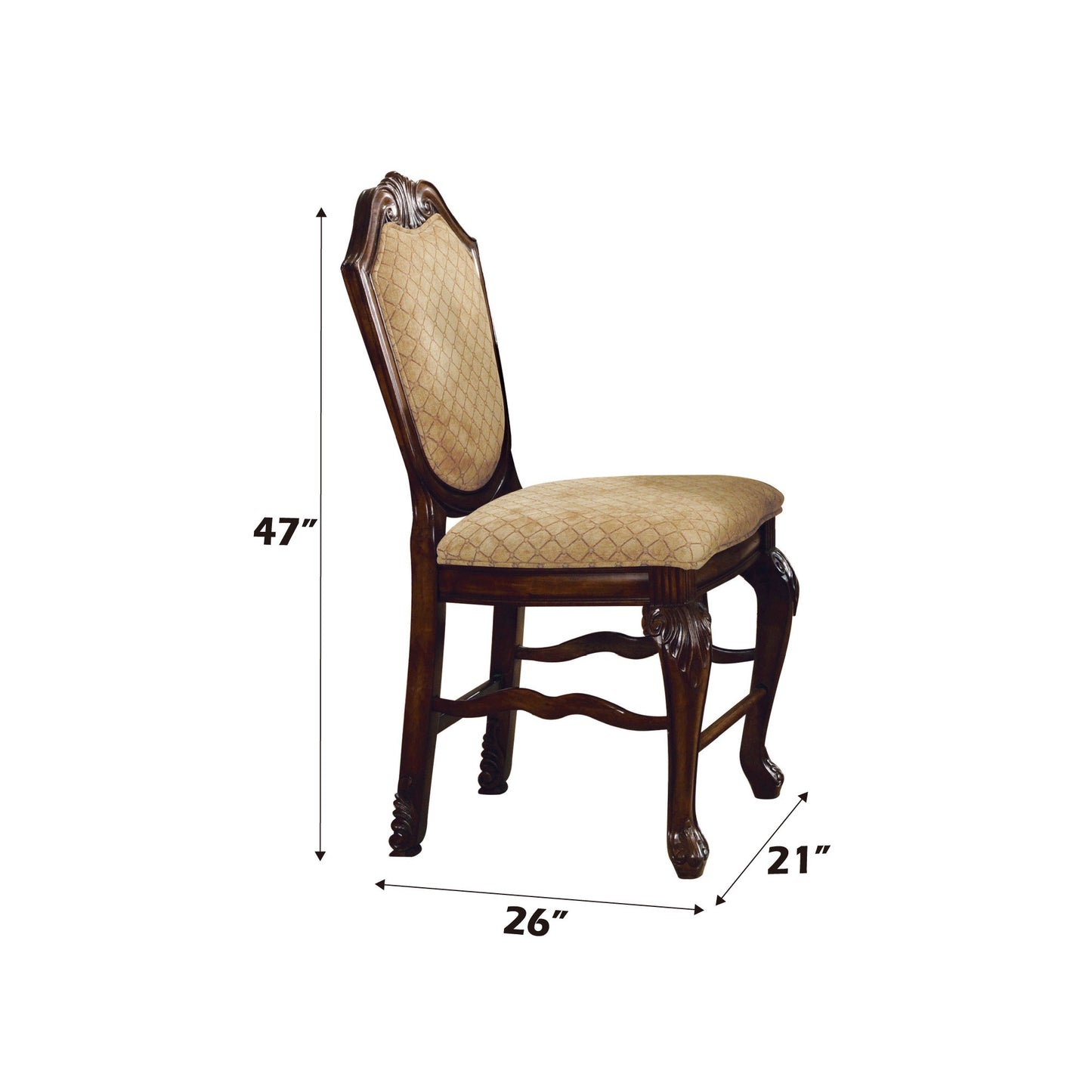 Set of Two 24" Beige and Espresso Fabric and Solid Wood Counter Height Bar Chairs