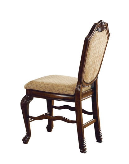 Set of Two 24" Beige and Espresso Fabric and Solid Wood Counter Height Bar Chairs