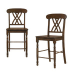 Set of Two 24" Walnut Solid Wood Counter Height Bar Chairs