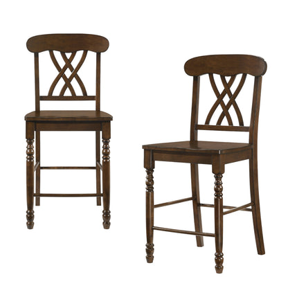 Set of Two 24" Walnut Solid Wood Counter Height Bar Chairs