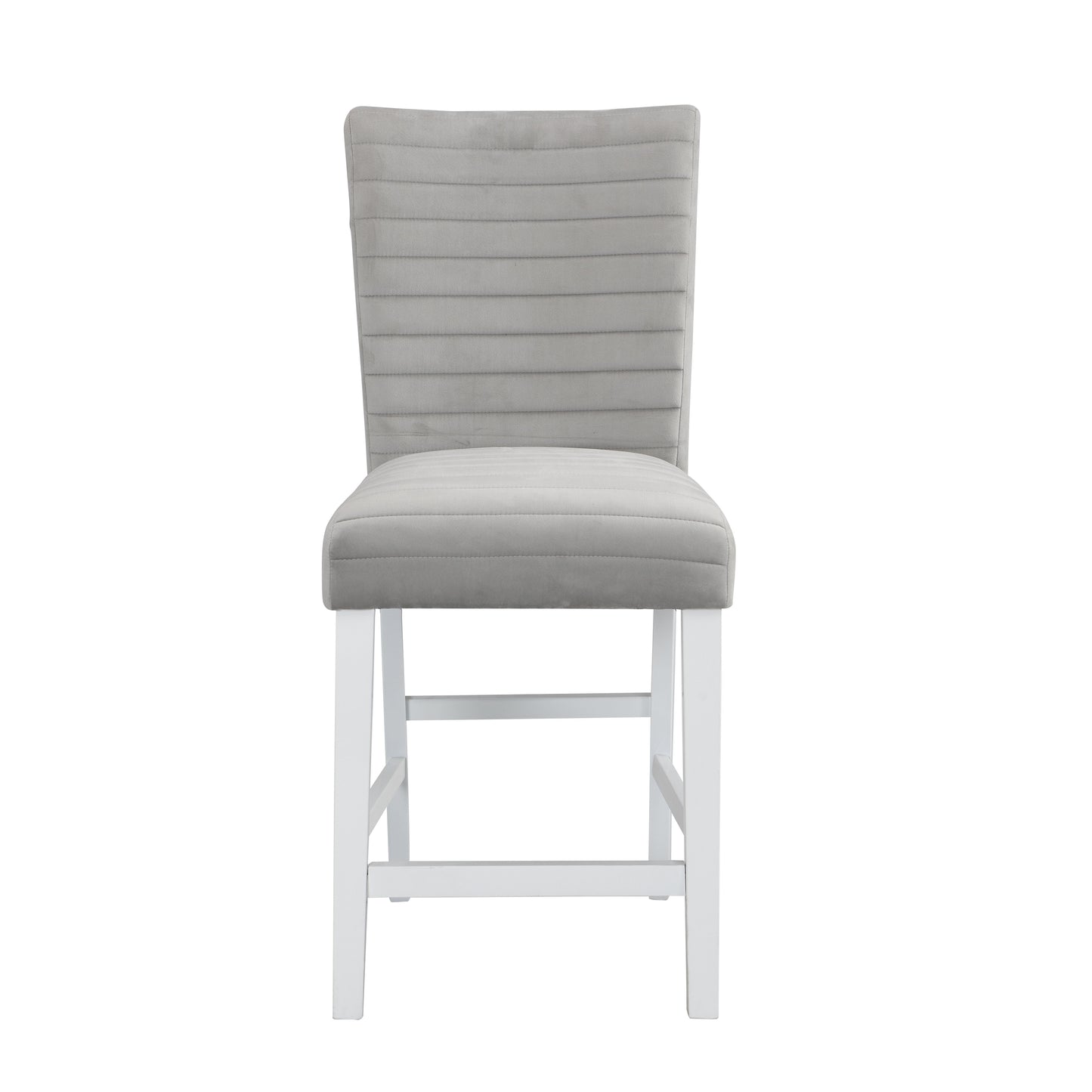 Set of Two 25" Gray and White Velvet and Solid Wood Counter Height Bar Chairs