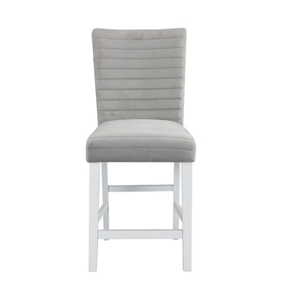 Set of Two 25" Gray and White Velvet and Solid Wood Counter Height Bar Chairs