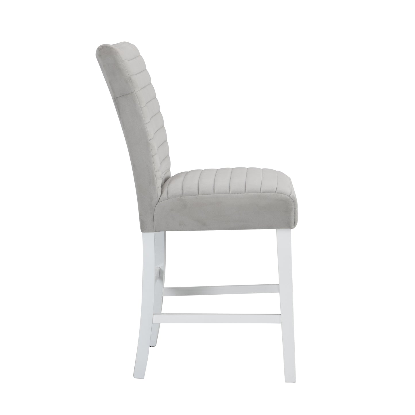Set of Two 25" Gray and White Velvet and Solid Wood Counter Height Bar Chairs