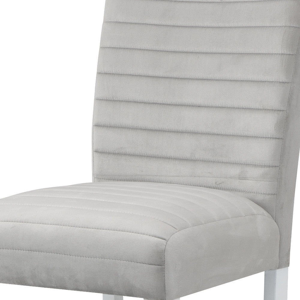 Set of Two 25" Gray and White Velvet and Solid Wood Counter Height Bar Chairs