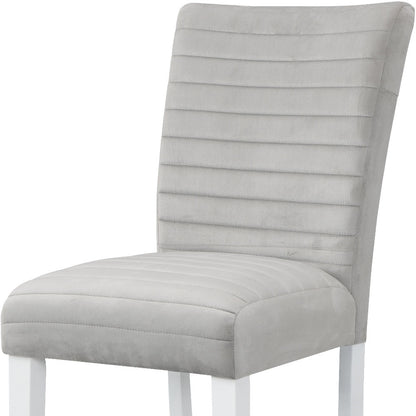 Set of Two 25" Gray and White Velvet and Solid Wood Counter Height Bar Chairs