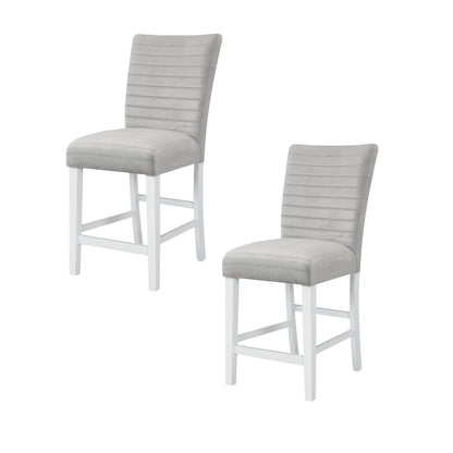 Set of Two 25" Gray and White Velvet and Solid Wood Counter Height Bar Chairs