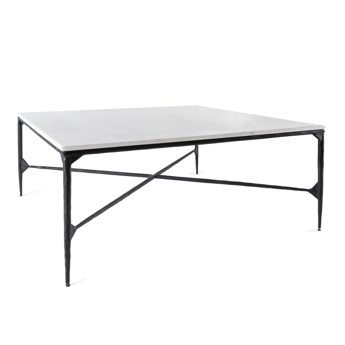 42" Black and White Genuine Marble And Iron Square Coffee Table