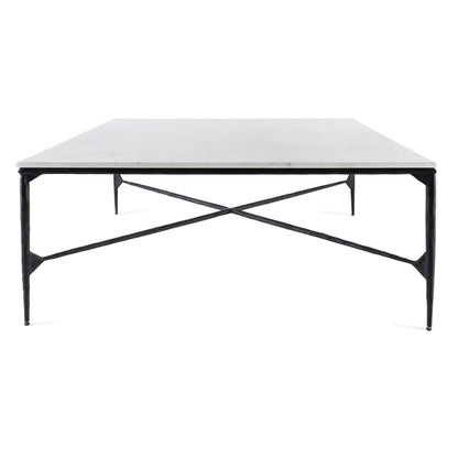 42" Black and White Genuine Marble And Iron Square Coffee Table
