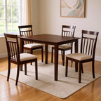 Five Piece Espresso Wood Dining Set with Four Chairs