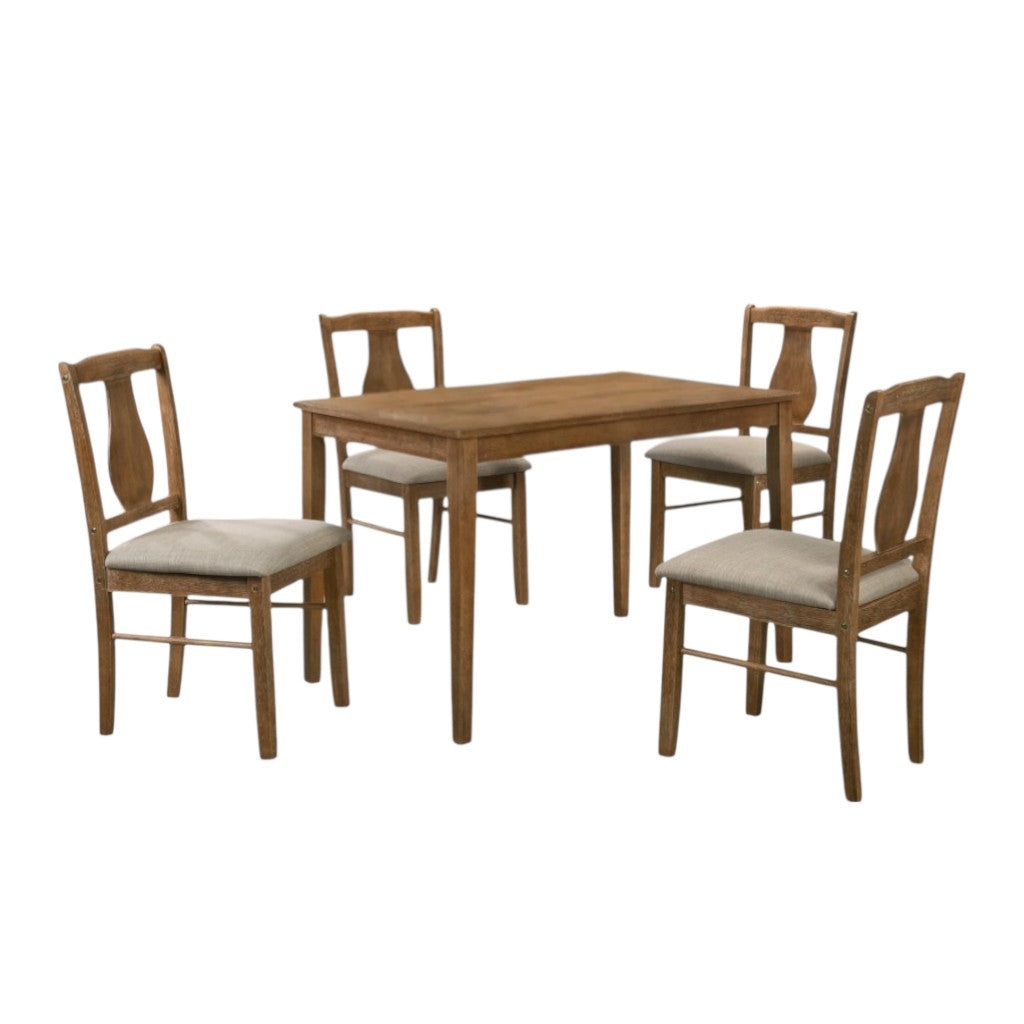 Five Piece Oak Solid Wood Dining Set with Four Chairs
