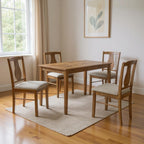 Five Piece Oak Solid Wood Dining Set with Four Chairs