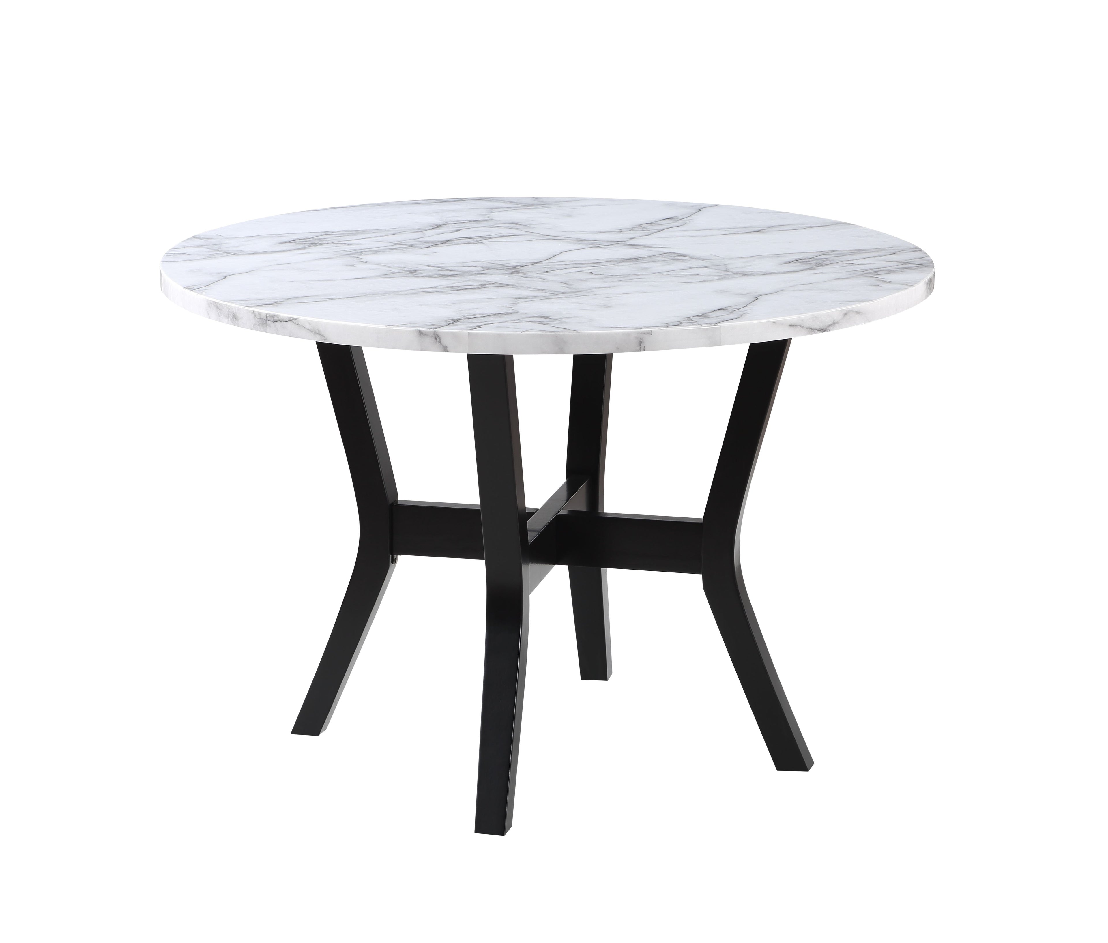 Five Piece White and Black Round Faux Marble Dining Set with Four Chairs