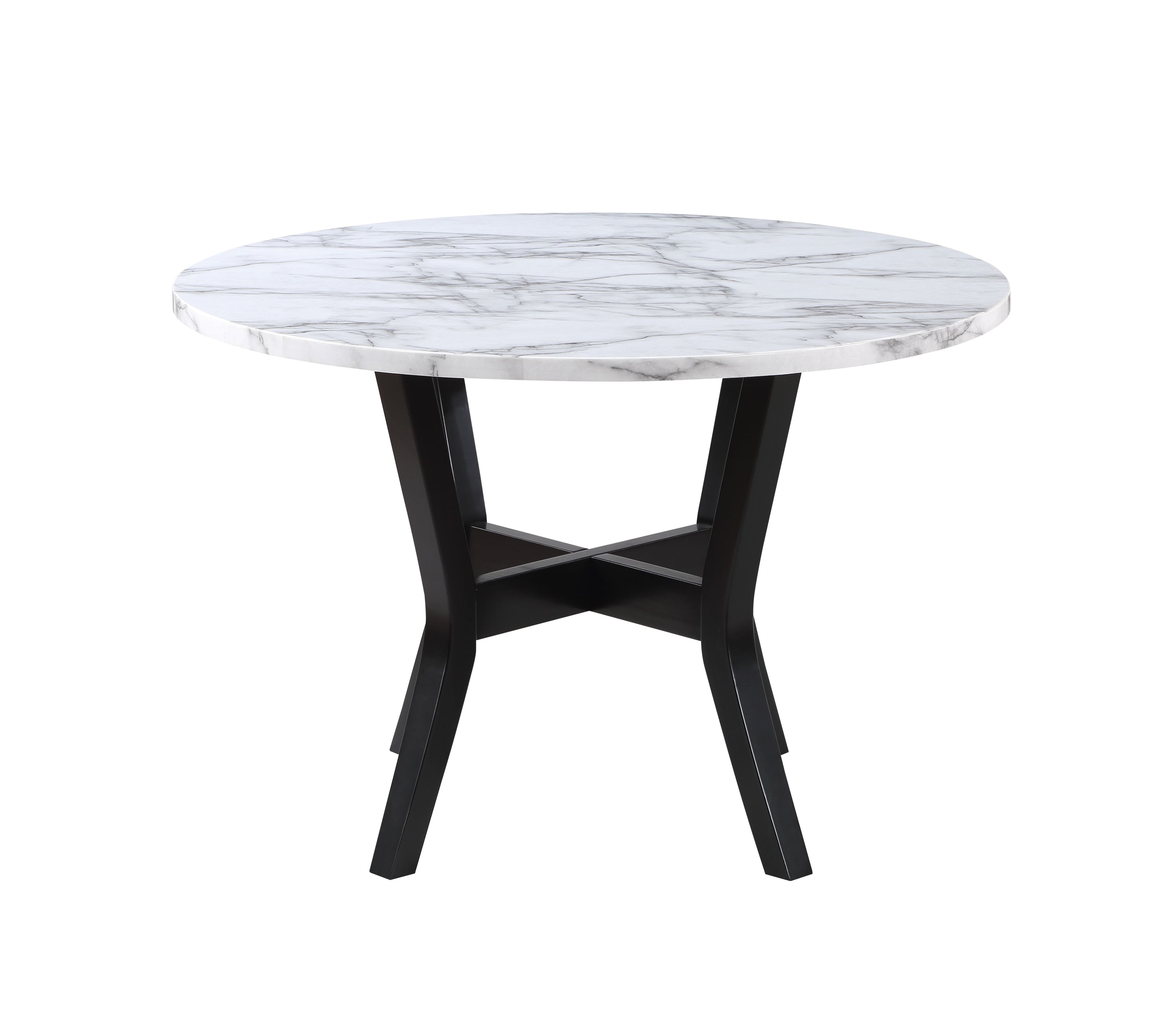 Five Piece White and Black Round Faux Marble Dining Set with Four Chairs