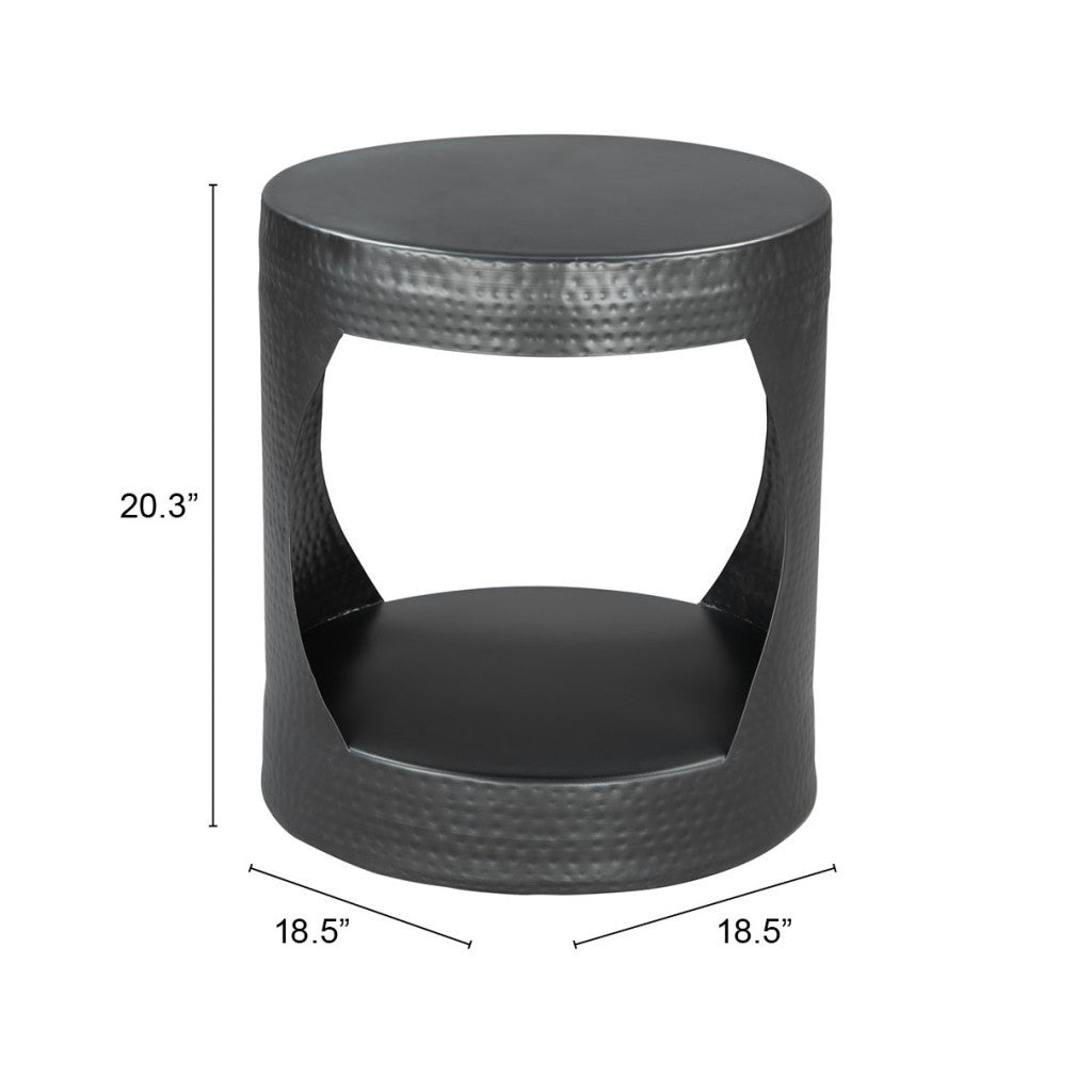 20" Black Iron Round Floor Shelf End Table