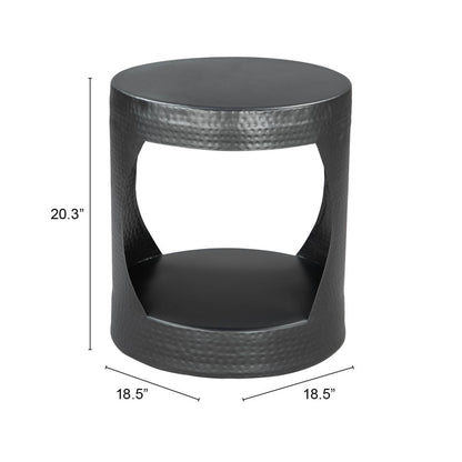 20" Black Iron Round Floor Shelf End Table
