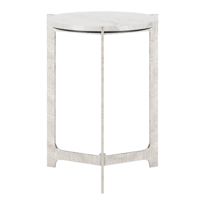 25" White And Silver Marble And Aluminum Round Cross Legs End Table