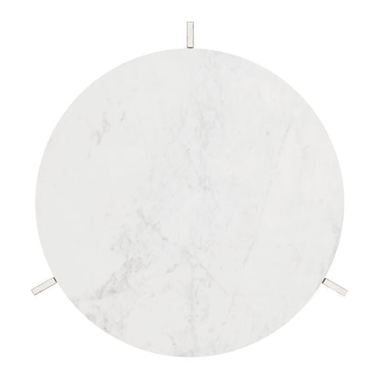 25" White And Silver Marble And Aluminum Round Cross Legs End Table