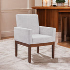 Ivory and Brown Upholstered Fabric Dining Arm Chair