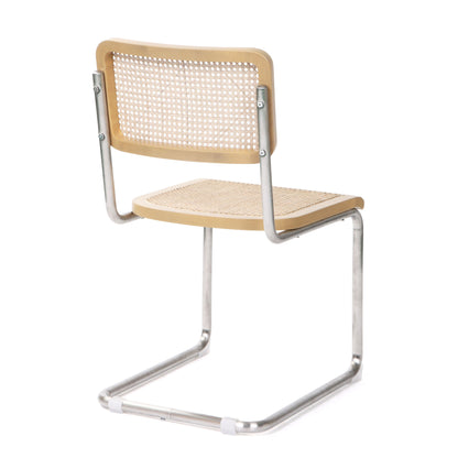 Set of Two Natural and Silver Steel Open Back Dining Side Chairs