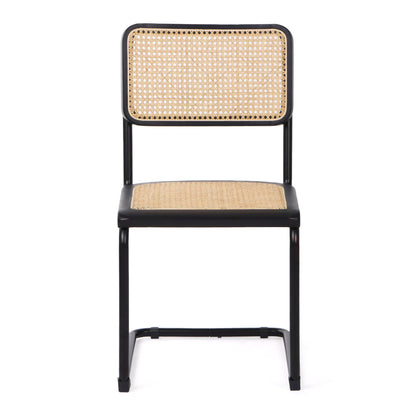 Set of Two Black and Natural Steel Open Back Dining Side Chairs