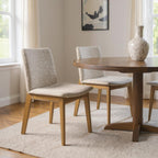 Set of Two White And Brown Upholstered Fabric Open Back Dining Side Chairs