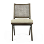 Set of Two Dark Brown And Gray Wood Cane And Upholstery Dining Side Chairs