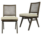 Set of Two Dark Brown And Gray Wood Cane And Upholstery Dining Side Chairs