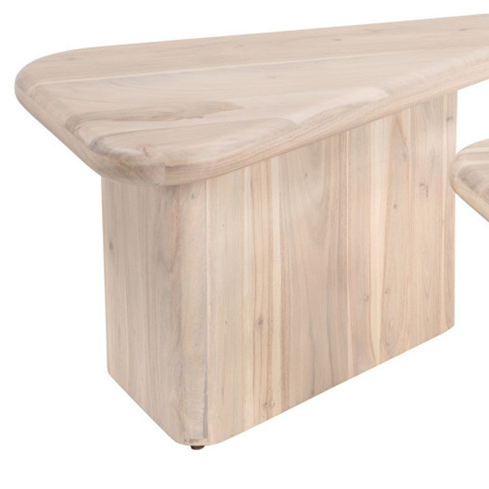 Set of Two Natural Solid Wood Triangle Pedestal Nested Coffee Tables