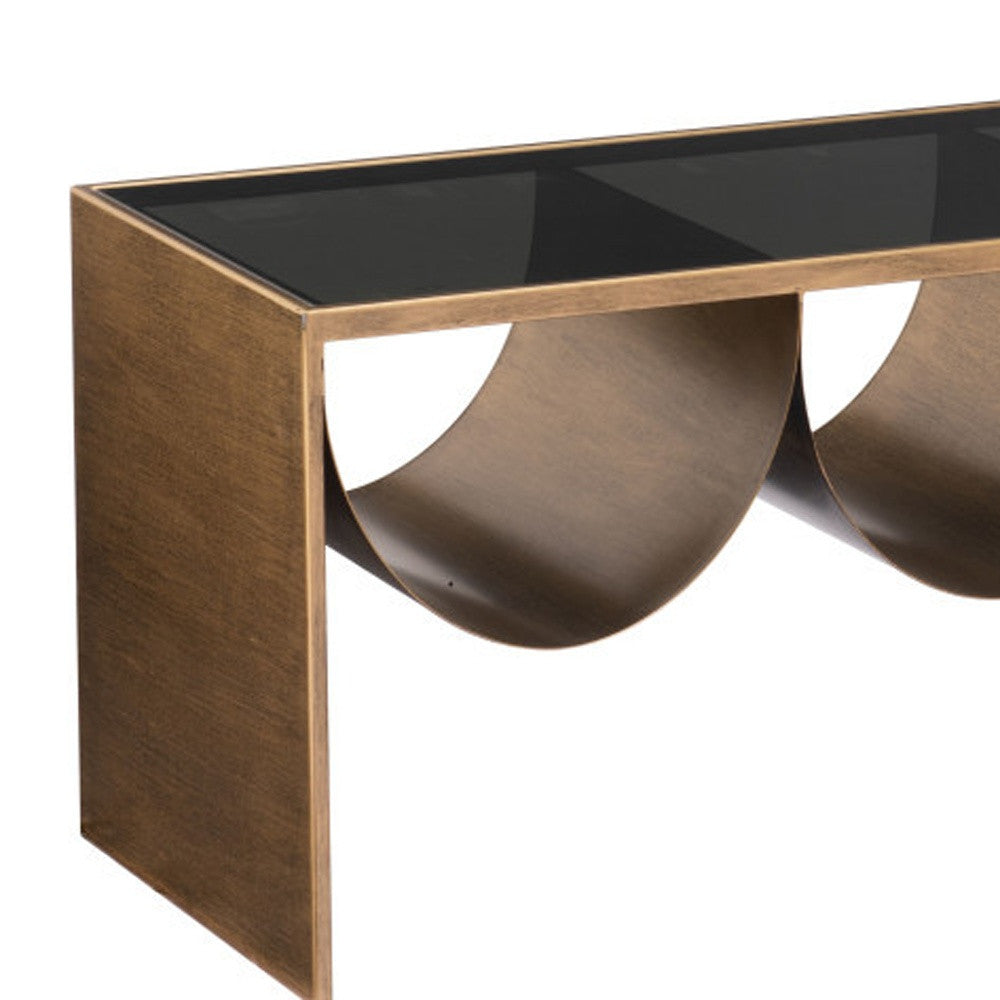 48" Black and Brass Mirrored Glass and Steel Solid Coffee Table