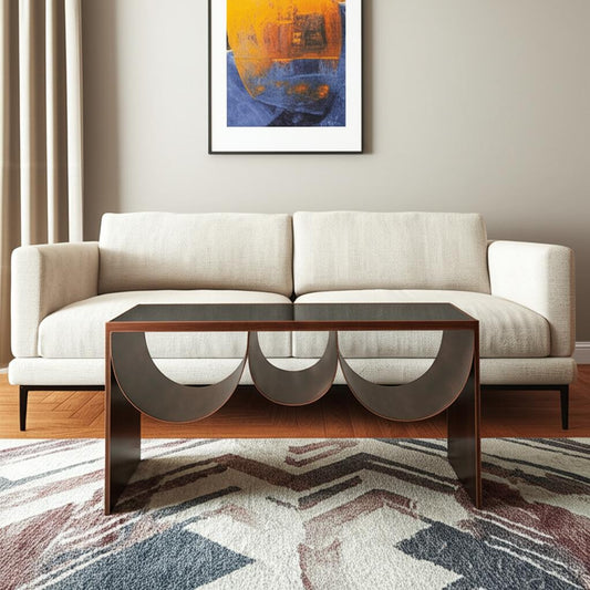 32" Black and Copper Mirrored Glass and Steel Solid Coffee Table