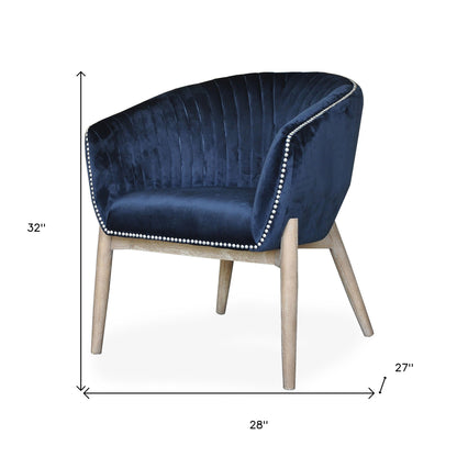 28" Blue And Brown Velvet Arm Chair
