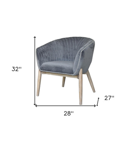28" Gray And Brown Velvet Arm Chair