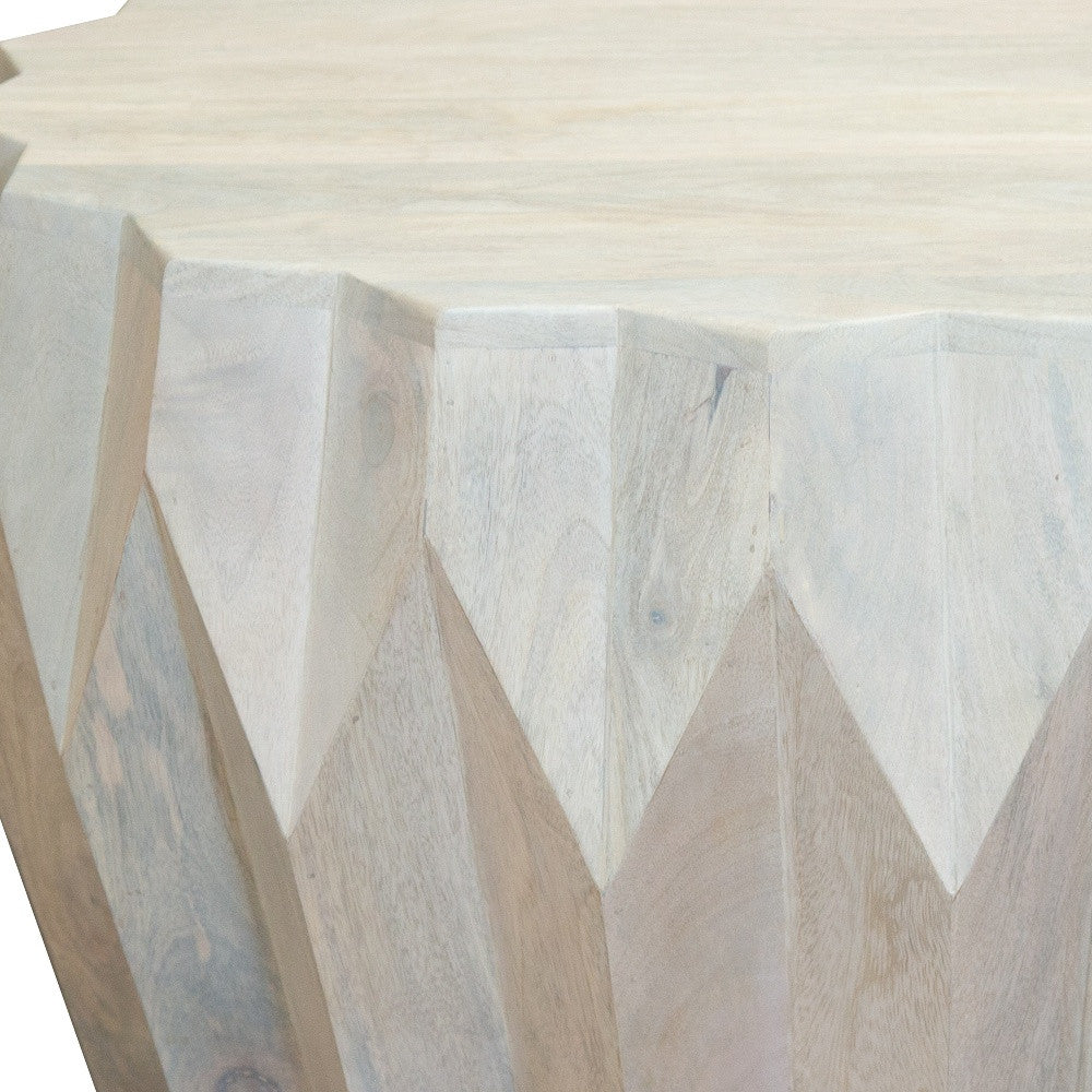 32" Off White Solid Wood Round Block Coffee Table