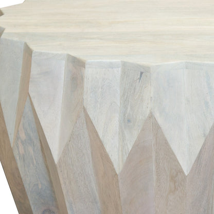 32" Off White Solid Wood Round Block Coffee Table